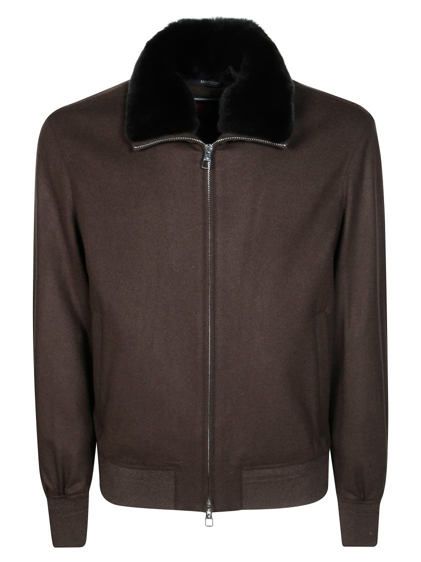 Montecore Brown Wool Plush Fur Collar Jacket