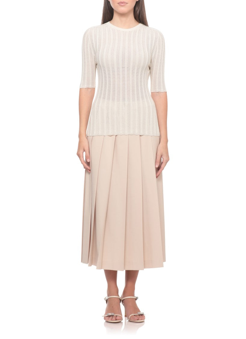 Fabiana Filippi Ivory Perforated Crewneck Cotton Short-Sleeved Top