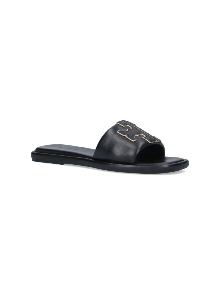 Tory Burch Double "T" Slide Sandals – Black