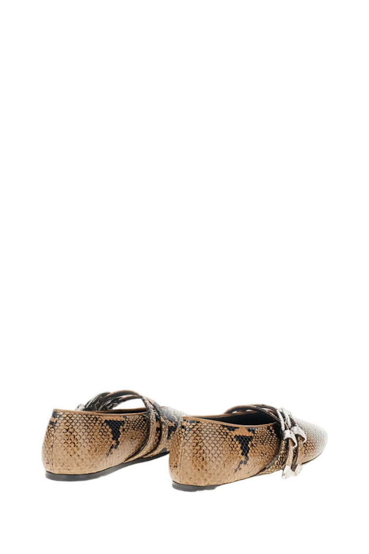 Le Monde Beryl Brown Classic Claudia Snake-Effect Leather Flats
