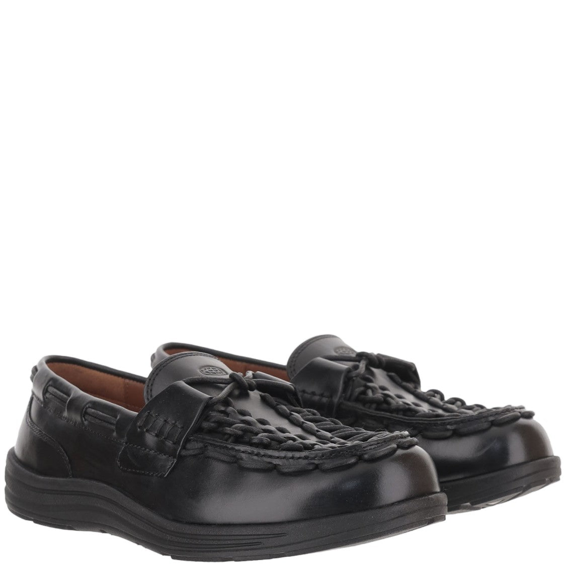 Keen Black Moccasin-Style Braided Leather Flats