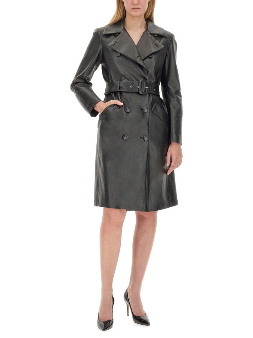 Sportmax Double-Breasted Black Lamb Leather Jacket