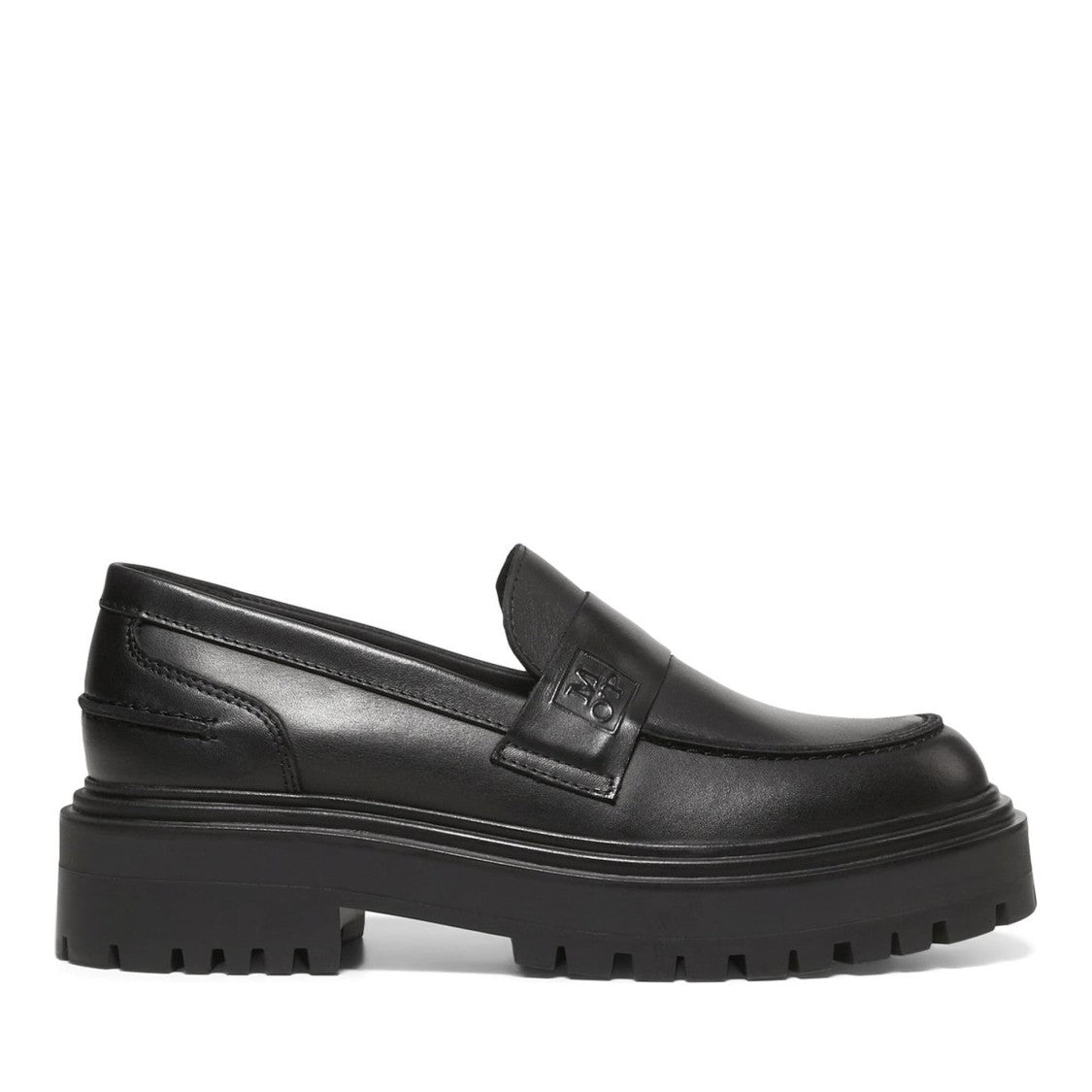 Marc O'polo Black Elin 1A Classic Penny Strap Ridged Sole Leather Loafers