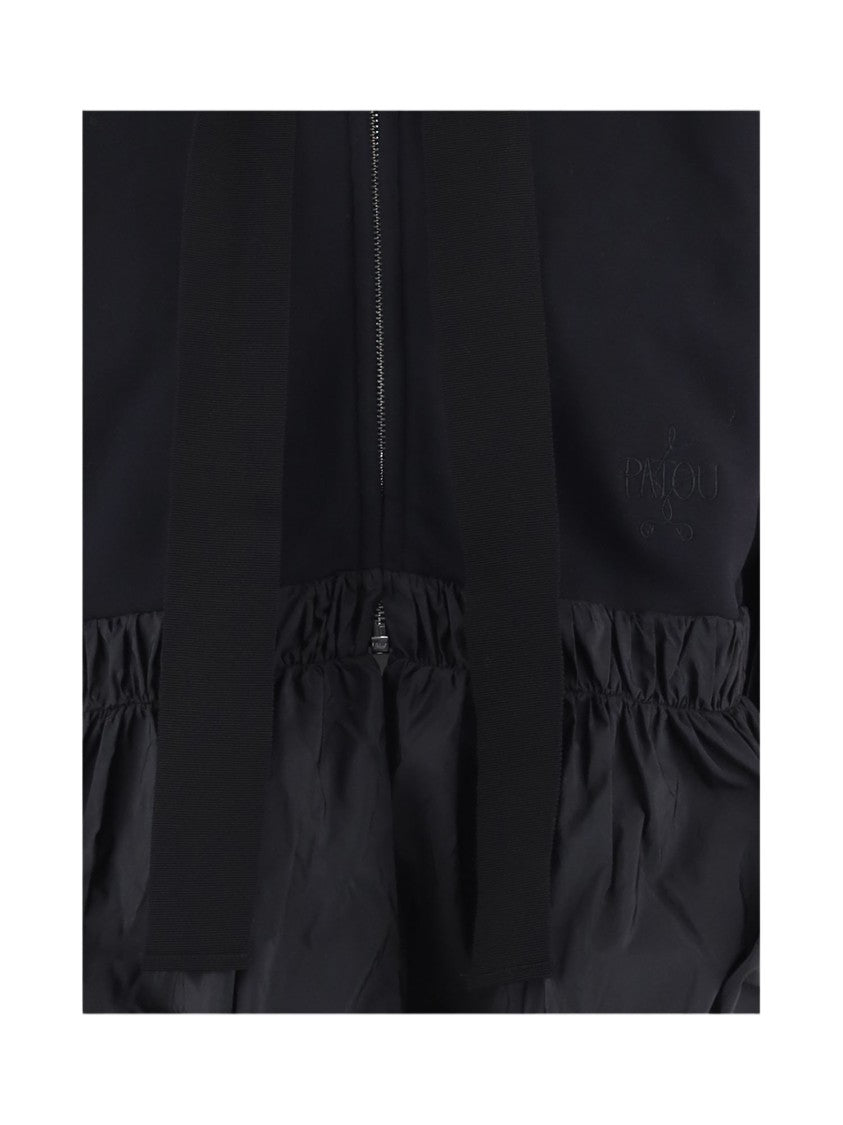 Patou Cotton Hoodie With Ruffled Waist And Zipper Closure