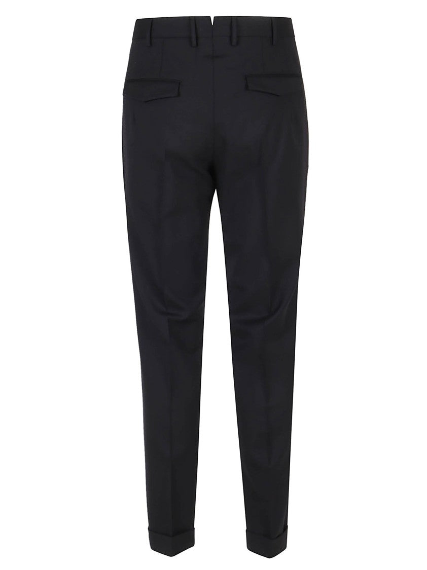Pt Torino Tailored Black Bi-Stretch Wool Pants With Cuffed Hem