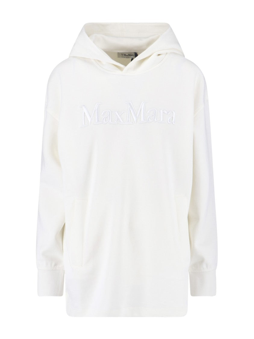 Max Mara Kangaroo Pocket Hoodie With Embroidered Logo And Ribbed Finish