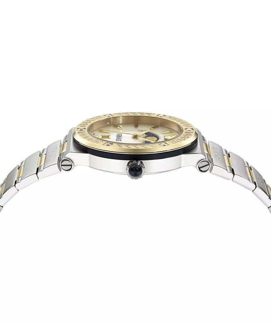Versace Greca Logo 38Mm Women's Analog Watch With Blue Leather Strap