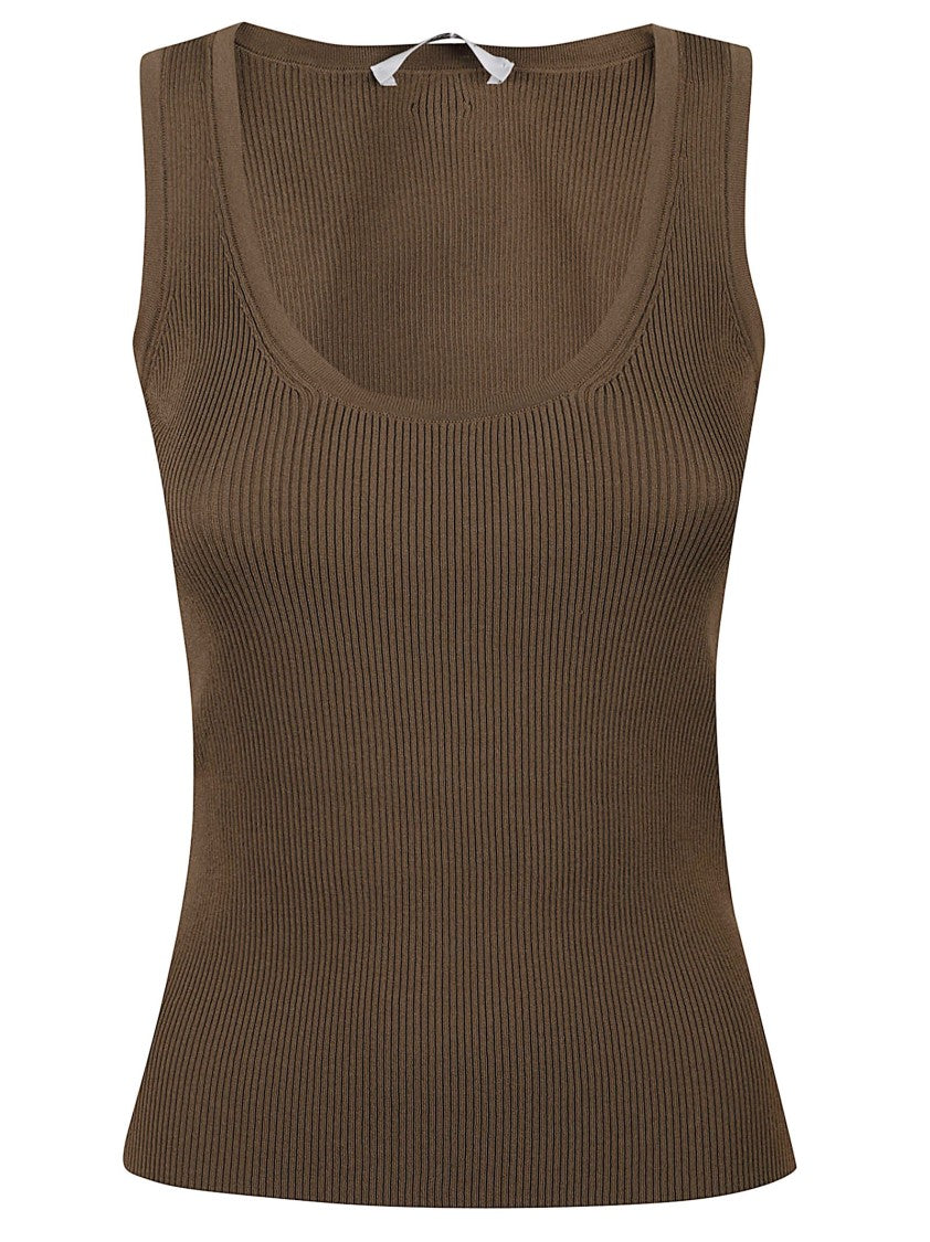 Max Mara Scoop Neck Sleeveless Ribbed Top With Fitted Silhouette