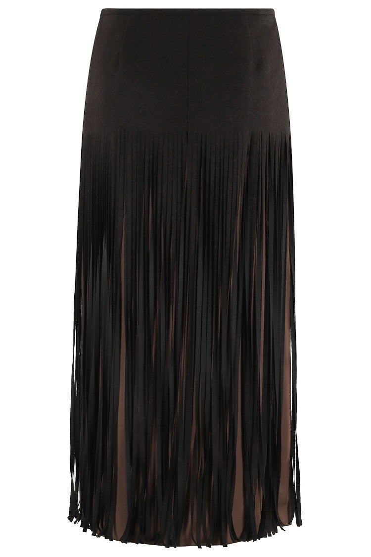 Tela Fringed High-Waisted Wool Skirt By Tela