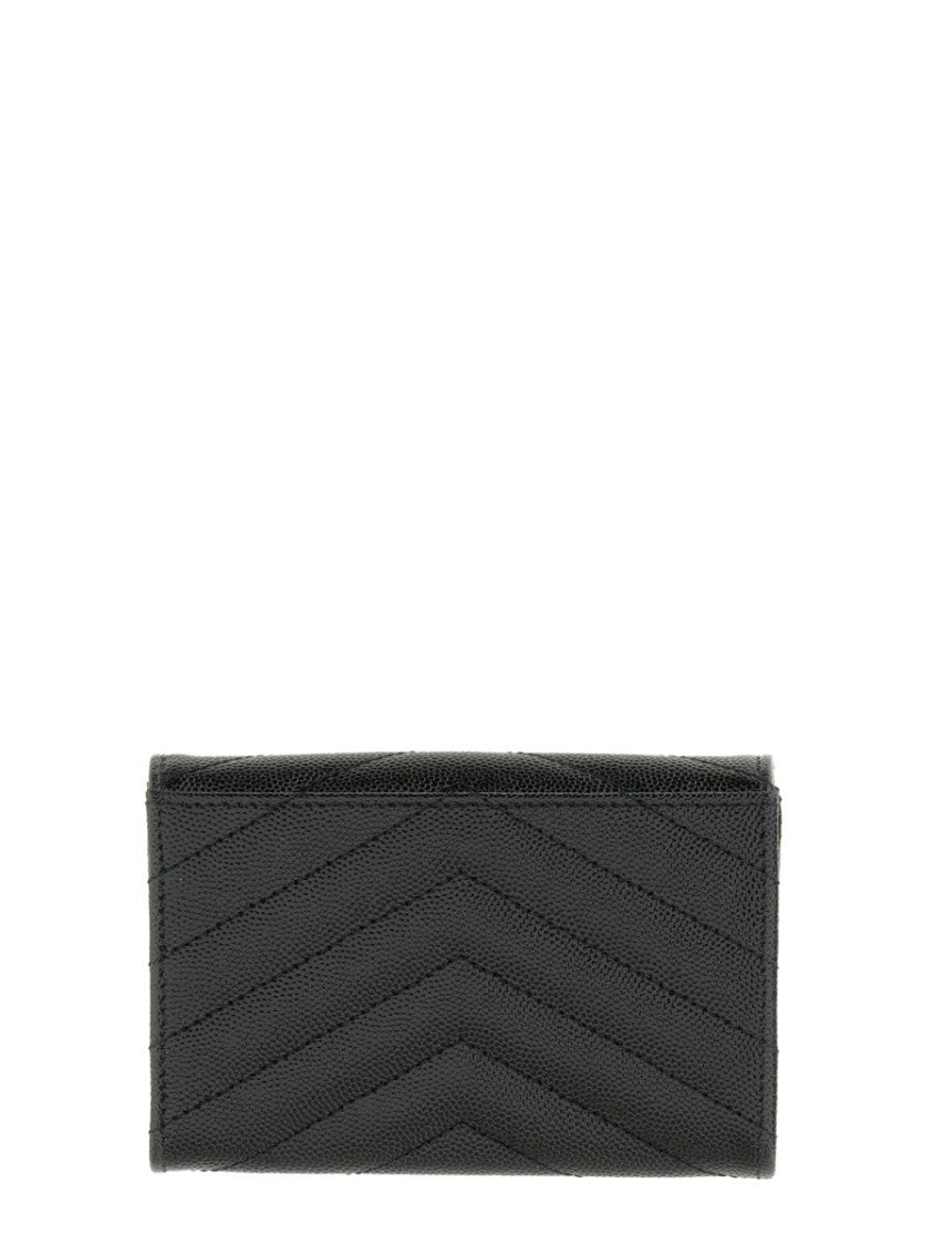 Saint Laurent Envelope-Style Compact Wallet With Chevron Quilting
