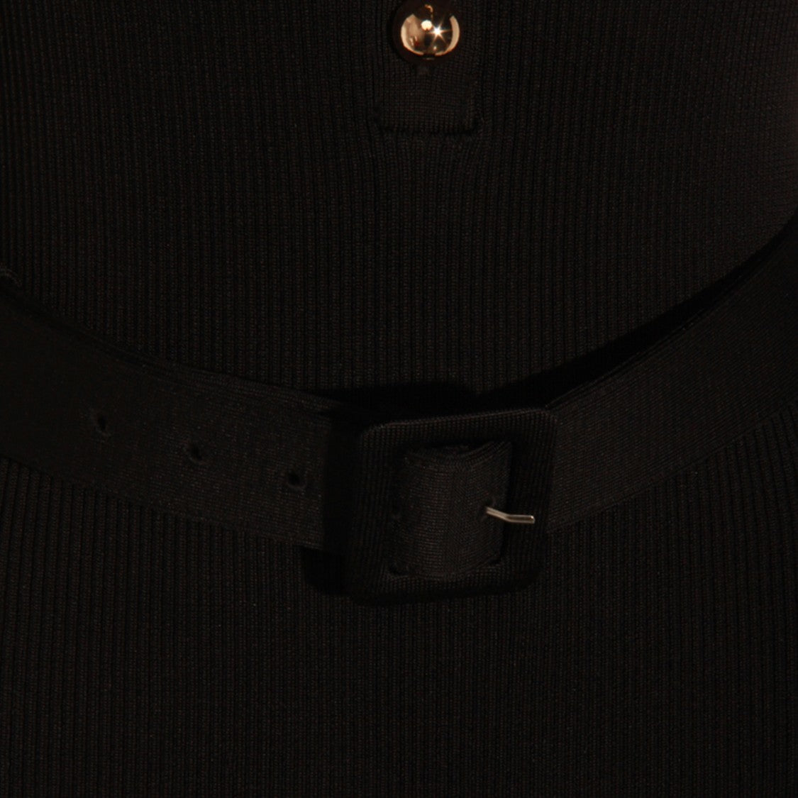 Self-Portrait Ribbed Black Maxi Dress With Collared Neckline