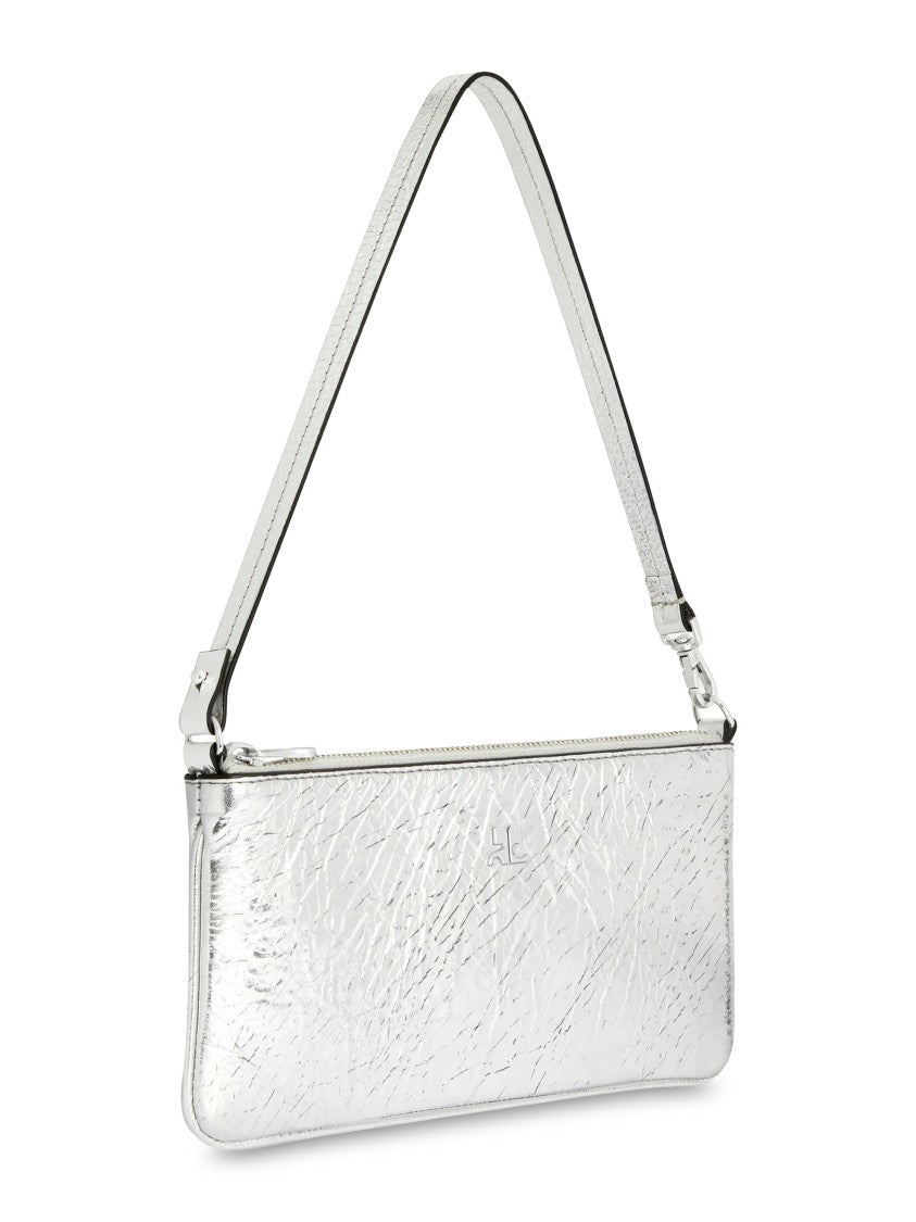 Courrèges Rectangular Zipped Pouch In Crinkled Silver Leather