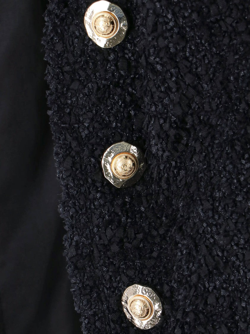 Balmain Textured Black Jacket With Gold Button Accents
