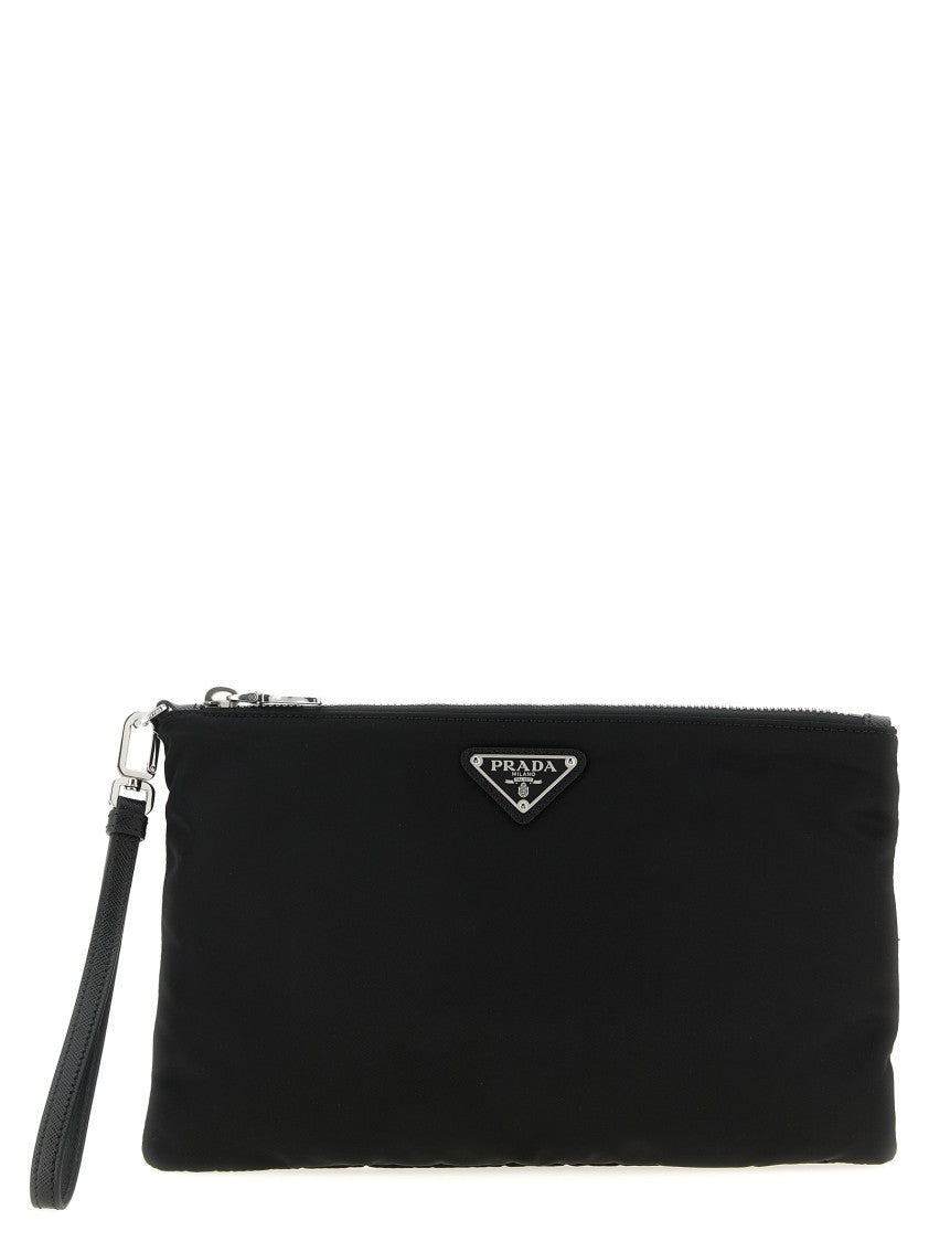 Prada Rectangular Pochette In Smooth Re-Nylon With Metal Logo