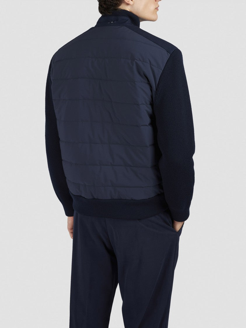 Paul & Shark Ribbed Wool Jacket With Quilted Back Panel And Zip Closure