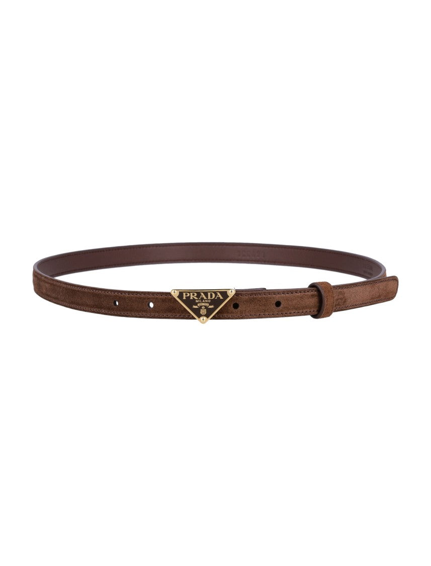 Prada Suede Belt With Triangle Logo Buckle