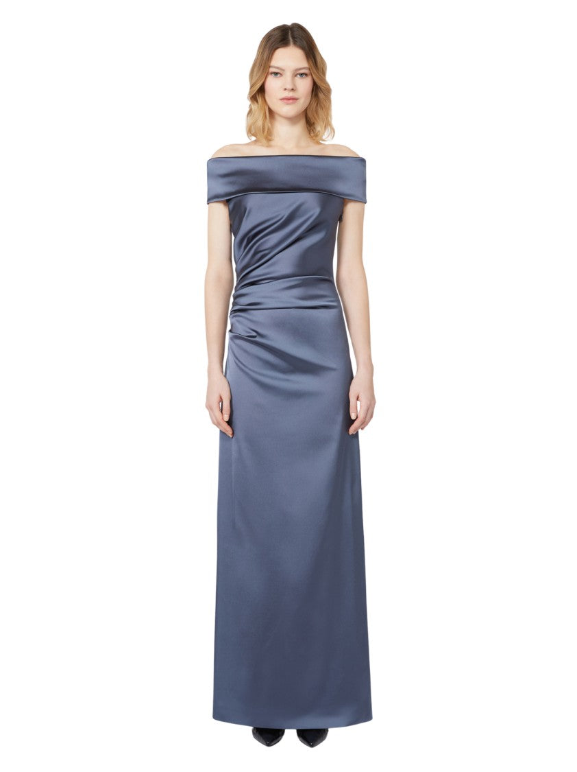 Max Mara Floor-Length Satin-Like Dress With Off-The-Shoulder Neckline