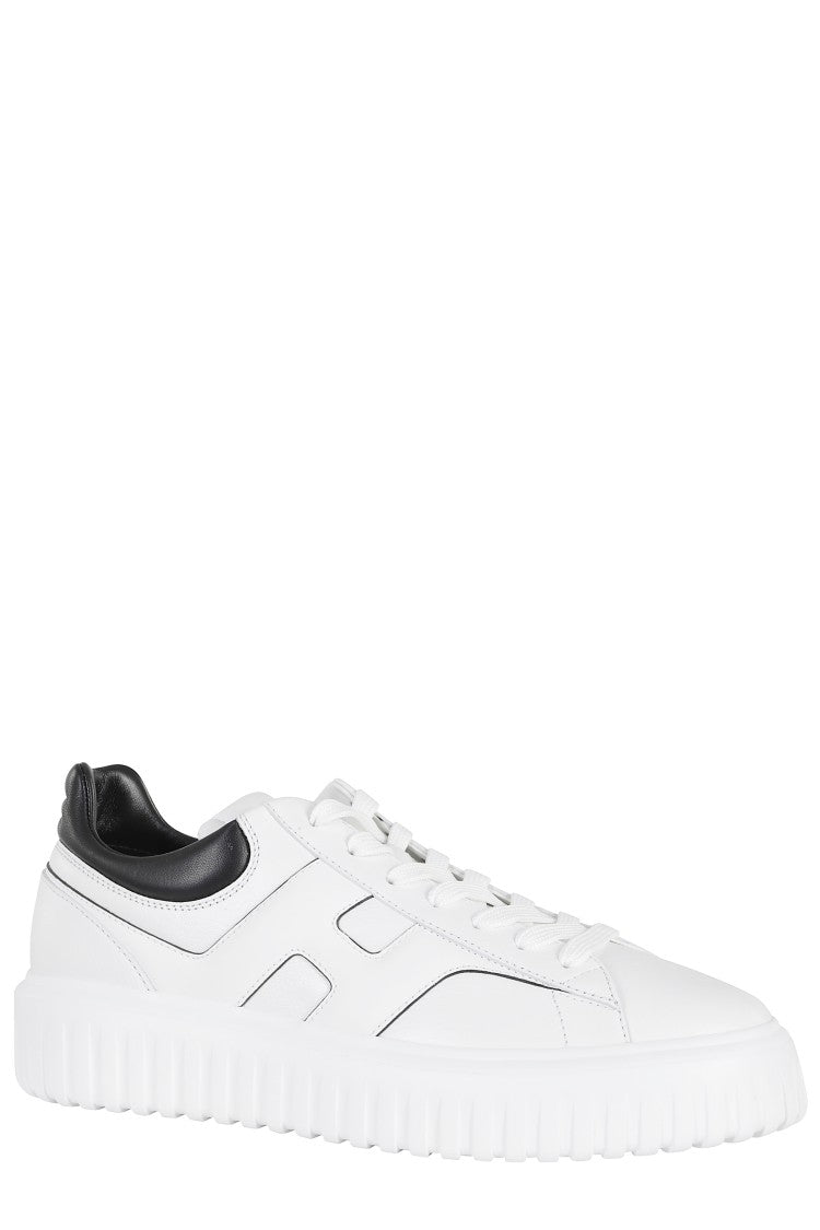 Hogan White Black H-Stripes Laced Leather Sneakers