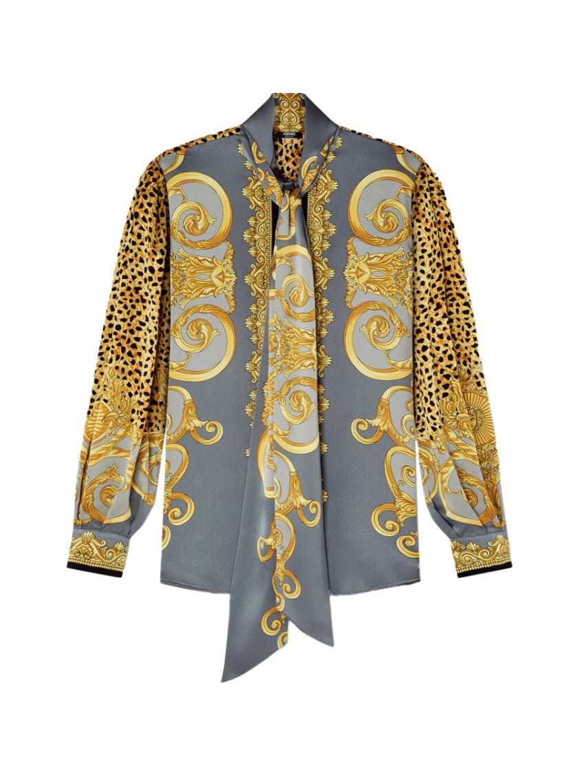 Versace Grey Silk Baroque Blouse