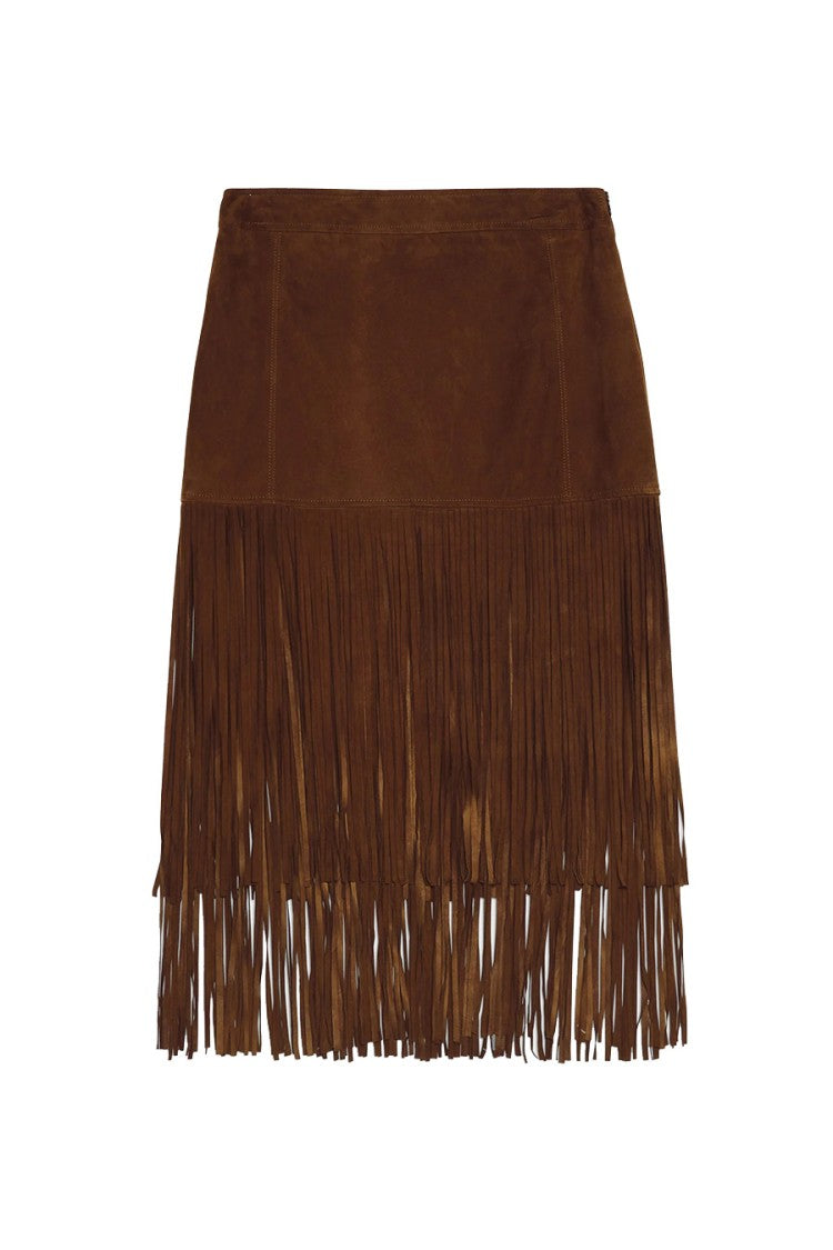 Ermanno Brown Crepe Midi Skirt