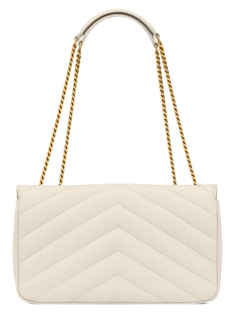 Saint Laurent Chevron Quilted Medium Leather Handbag With Gold-Tone Accents