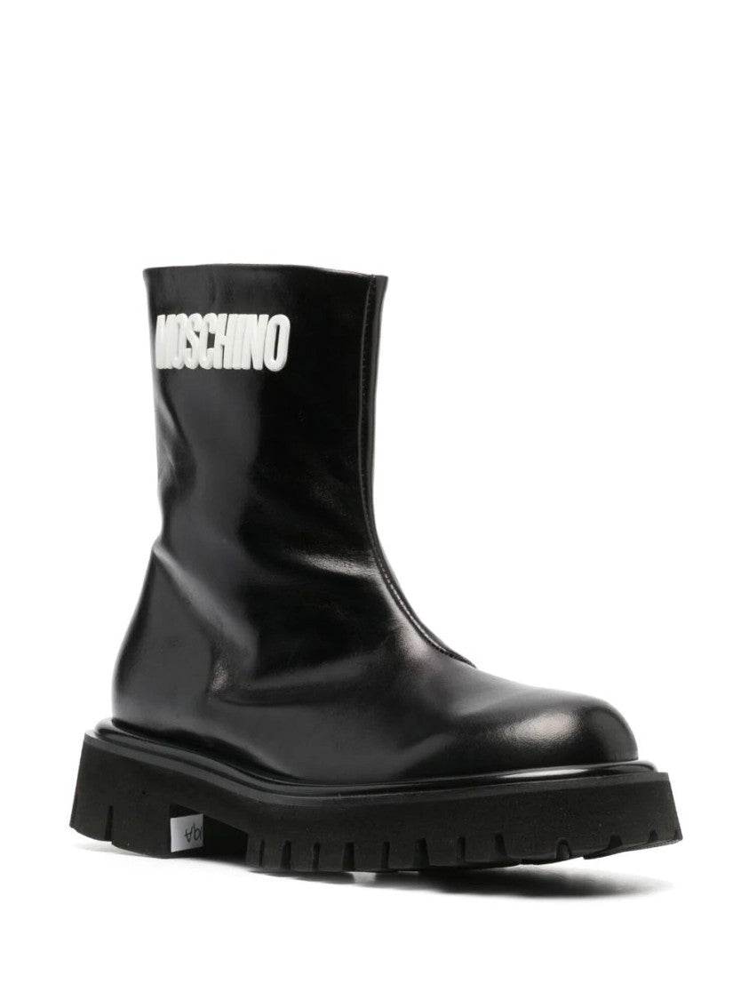 Moschino Leather Ankle Boots With Rubber Sole