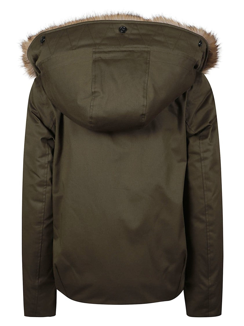 Woolrich Green Faux Fur Short Cotton Parka