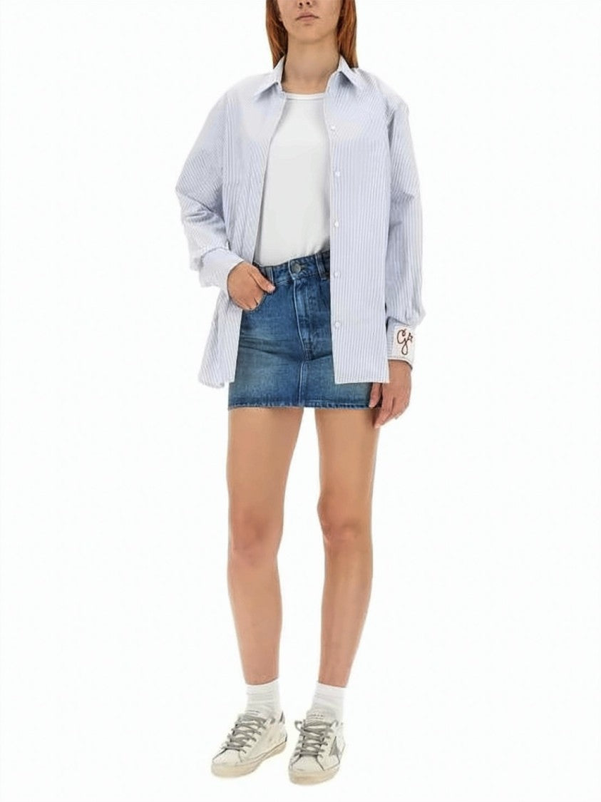 Golden Goose Long-Sleeved Shirt With Vertical Pinstripe Pattern And Embroidered Initials