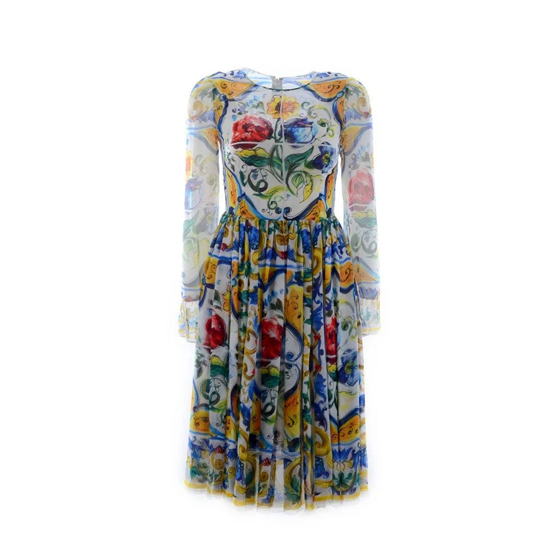 Dolce & Gabbana Silk Maiolica Dress With Intricate Floral Print