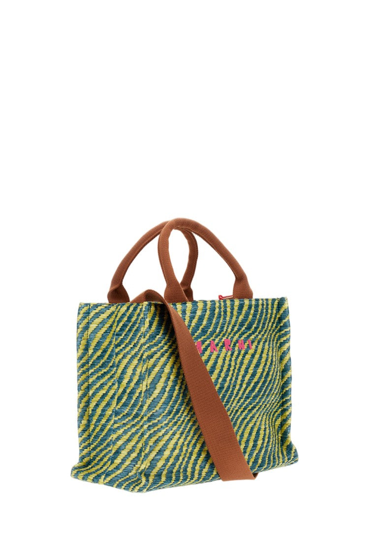 Marni Small Tote Bag With Vibrant Wavy Pattern And Versatile Handles
