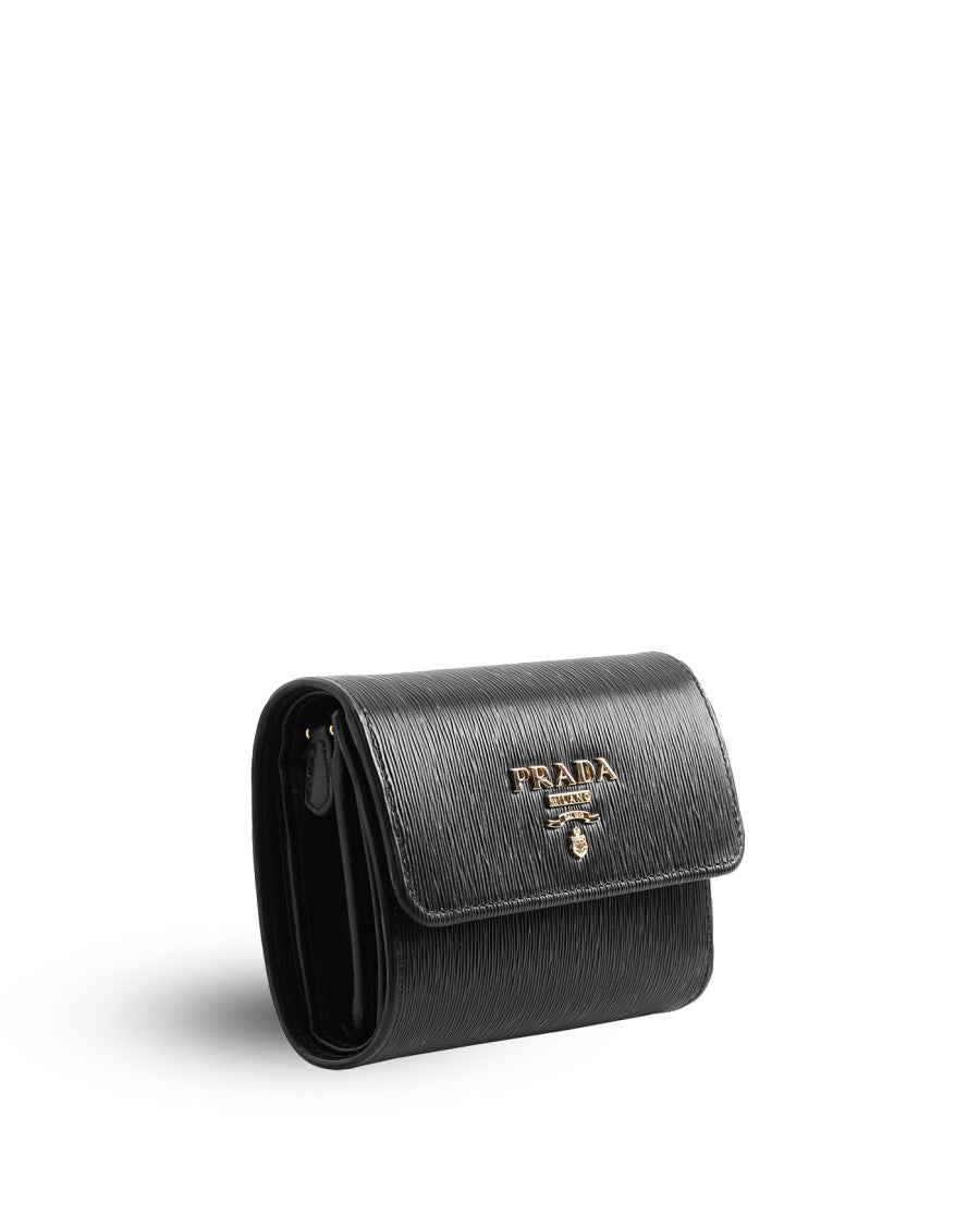 Prada Textured Leather Compact Wallet With Gold-Tone Logo