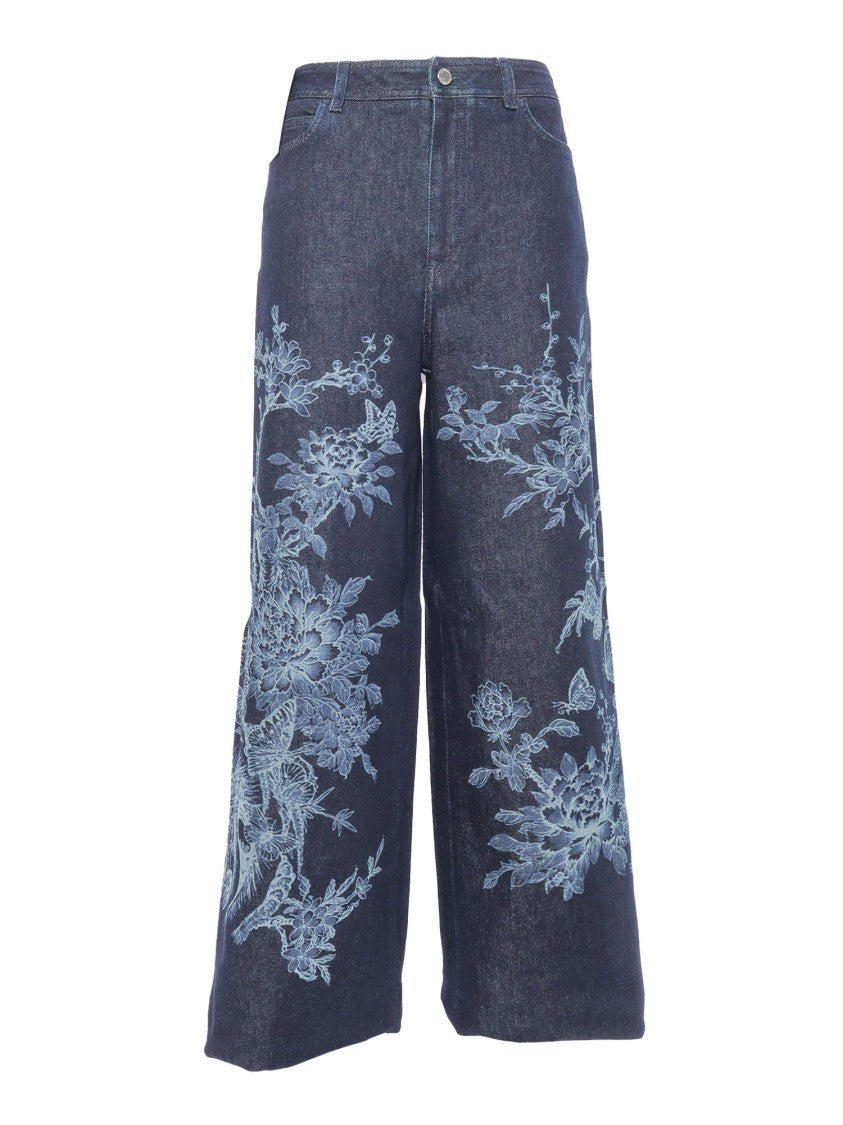 Alberta Ferretti Wide-Leg Pants With Intricate Floral Embroidery
