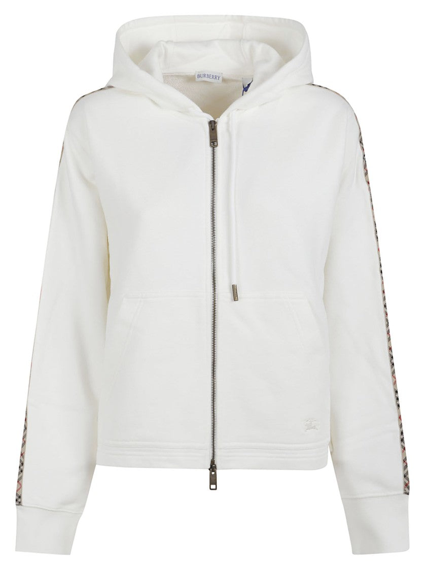 Burberry White Zip-Up Hoodie With Patterned Stripe Detail