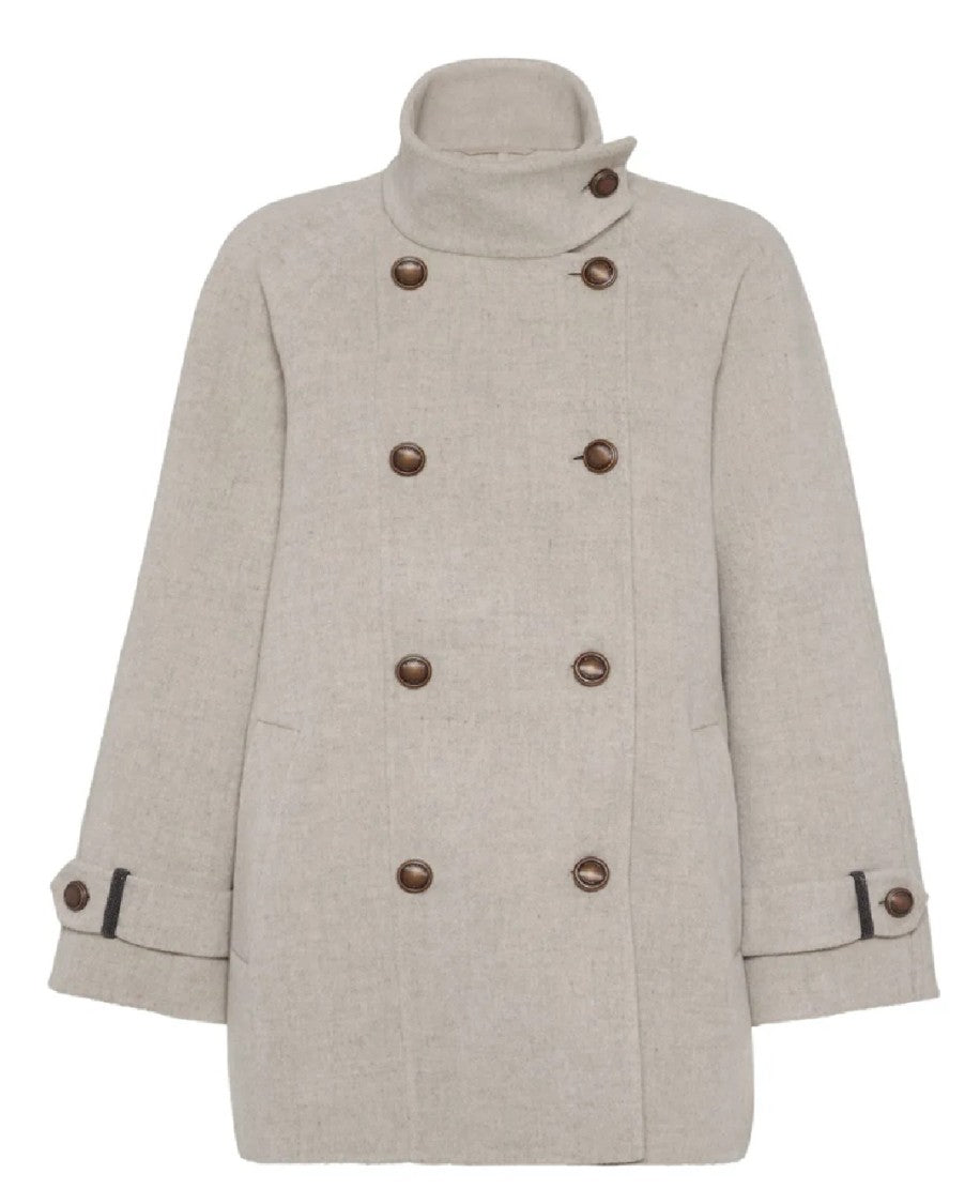 Brunello Cucinelli Double-Breasted Short Coat With Wide Sleeves