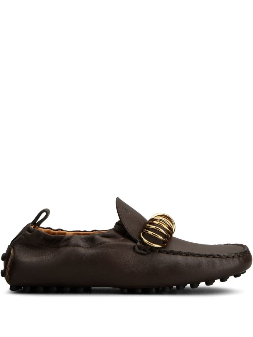 Tod's Brown Loafers With Gold Ring Embellishment
