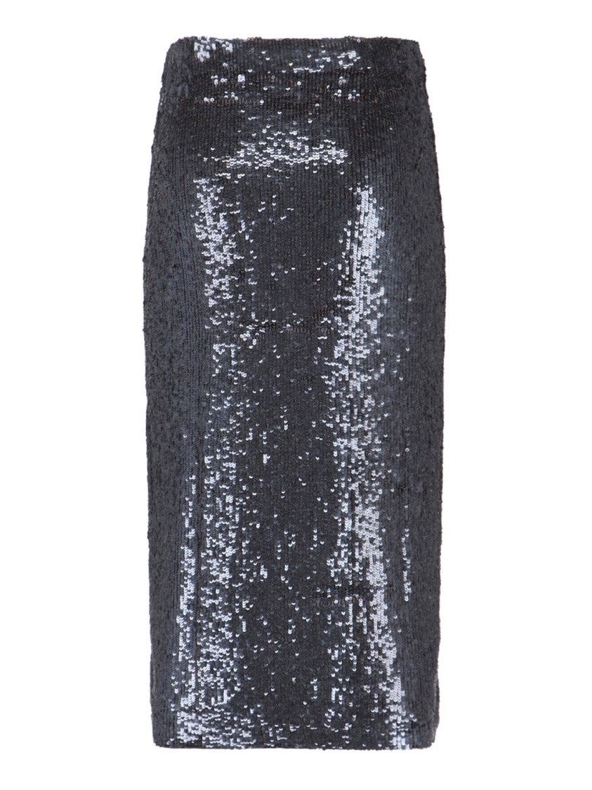 Parosh Straight Silhouette Black Sequin Midi Skirt