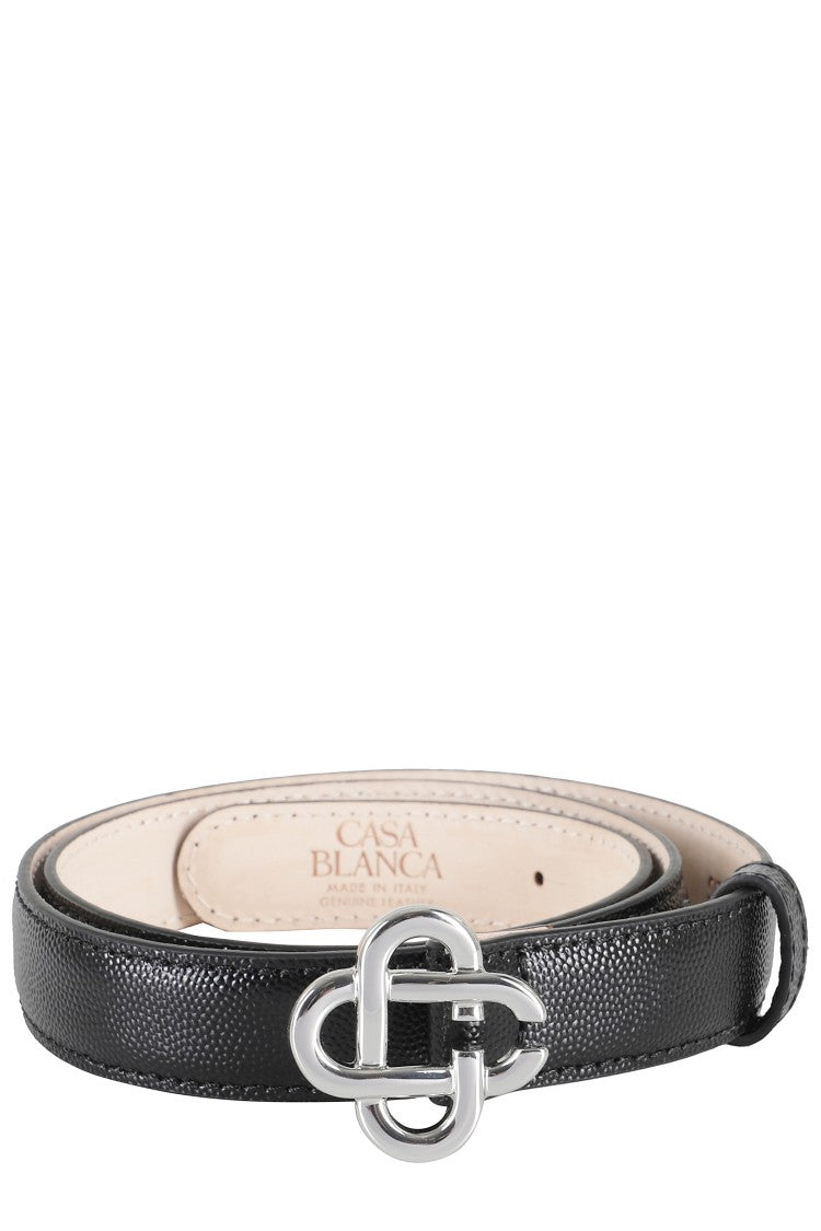 Casablanca Slim Leather Belt With Interlocking Double-C Buckle