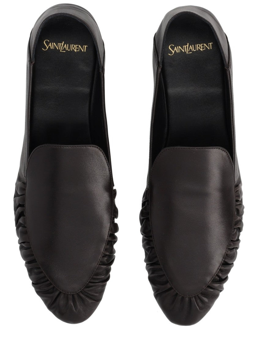 Saint Laurent Black Lambskin Alain Ruched Moccasins