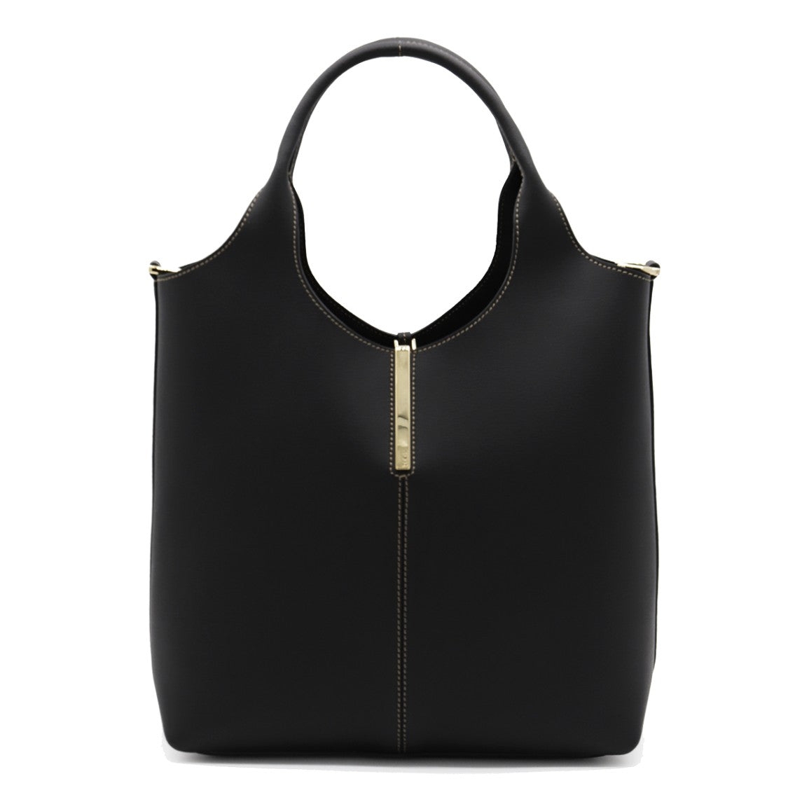 Tod's Structured Black Handbag With Gold-Tone Accent