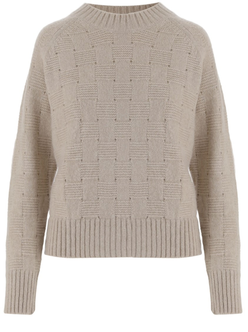 Allude Beige Checkerboard Knit Sweater