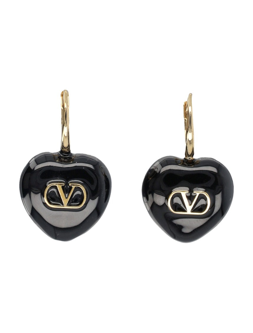 Valentino Garavani Heart-Shaped Enamel Earrings With Vlogo Signature Detail