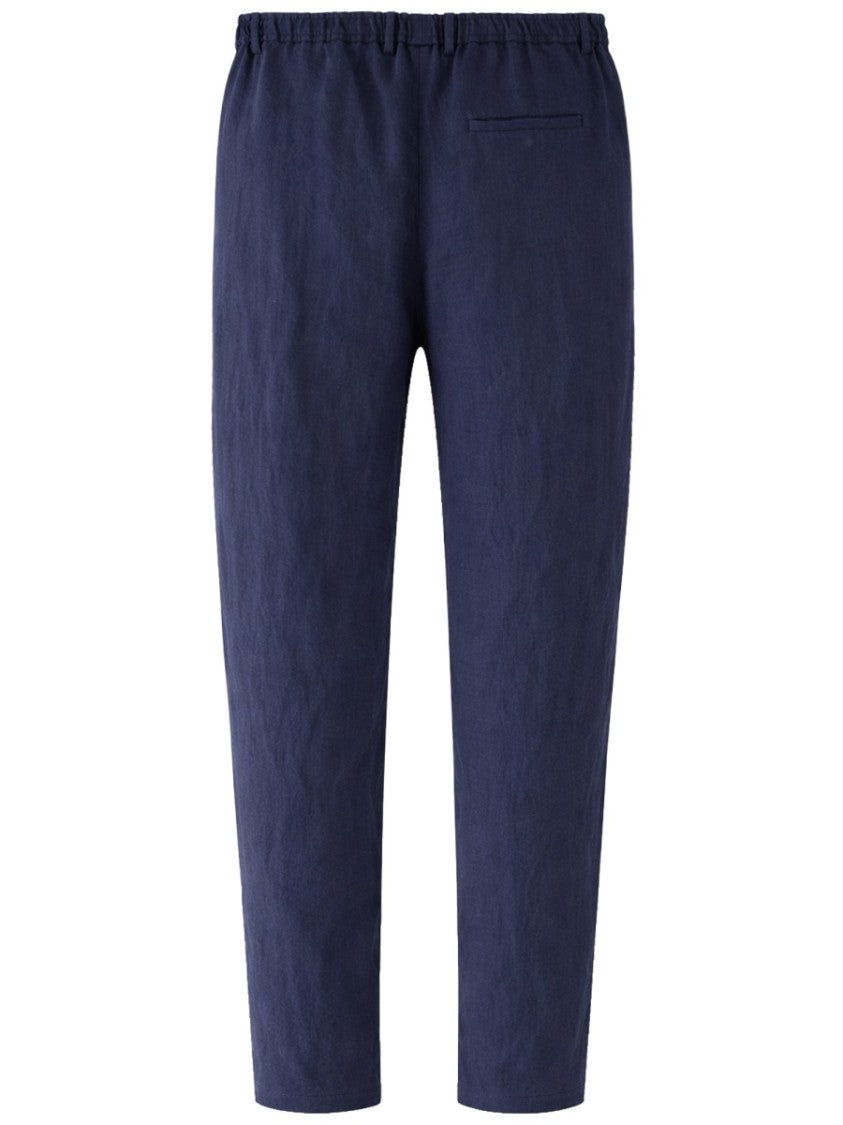 Emporio Armani Deep Navy Relaxed Fit Linen Trousers