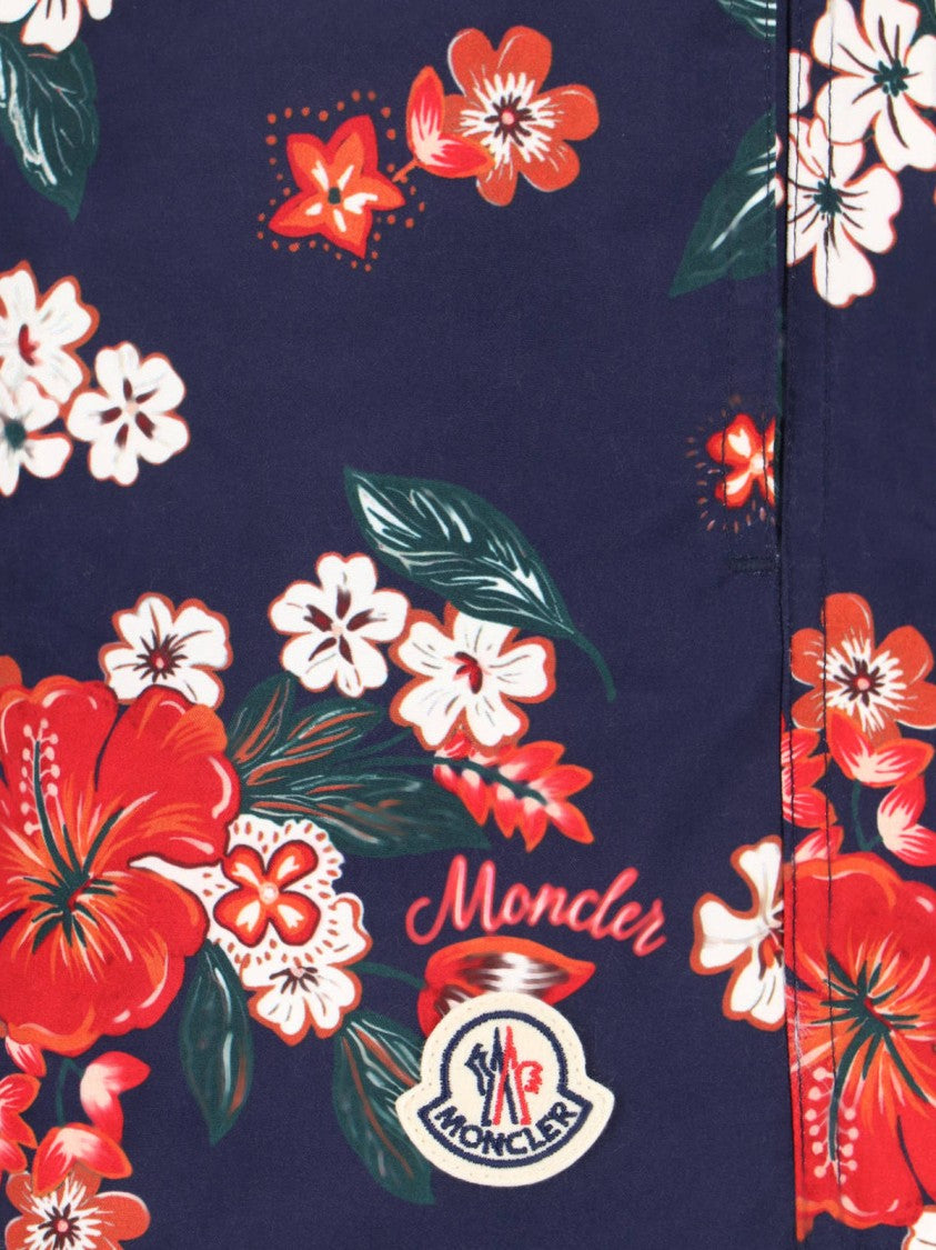 Moncler Blue All-Over Floral Pattern Swim Shorts