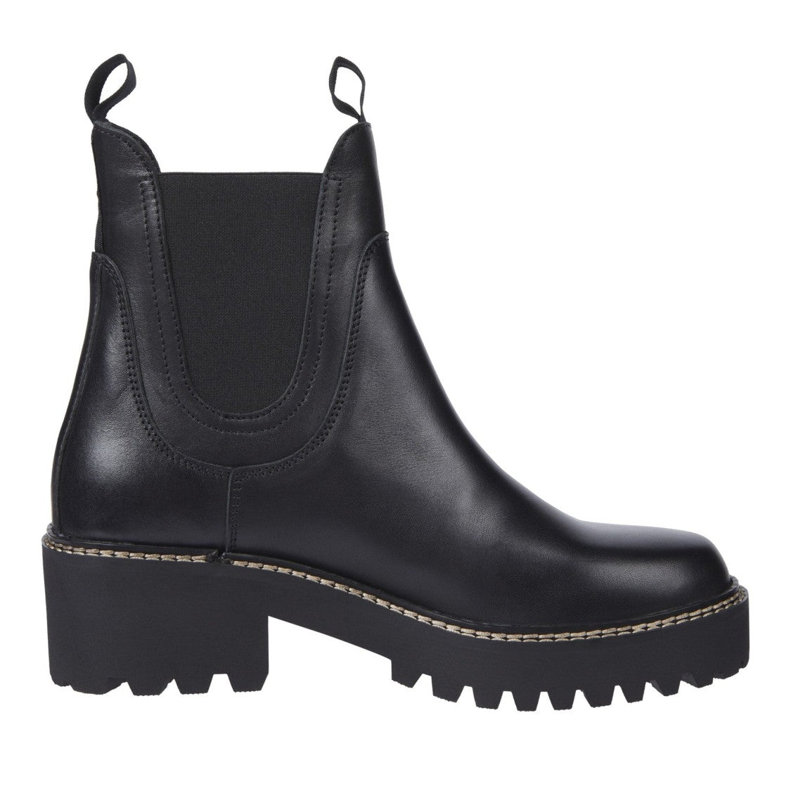 Tommy Hilfiger Black Sleek Chunky Lug Sole Leather Chelsea Boots
