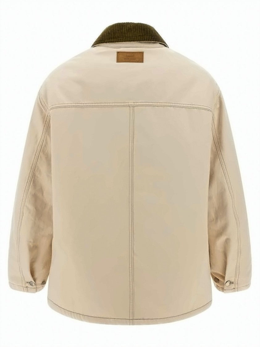 Ami Paris Boxy Padded Worker Jacket With Corduroy Collar