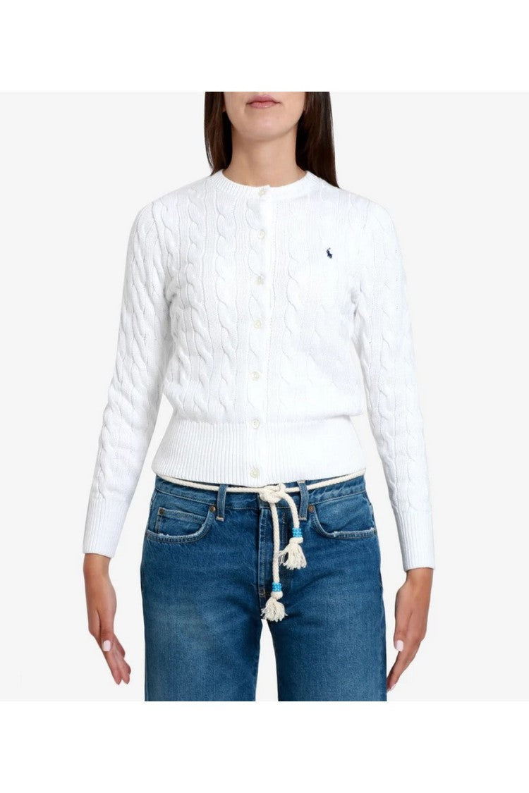 Polo Ralph Lauren White Cable-Knit Button-Front Cotton Cardigan