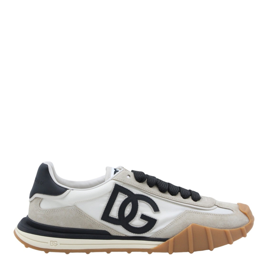 Dolce & Gabbana White Sneakers With Beige Panels And Black Accents