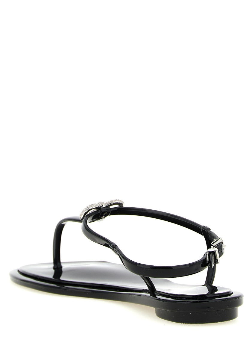 Mach & Mach Glossy Thong Sandals With Crystal-Embellished Double Bow