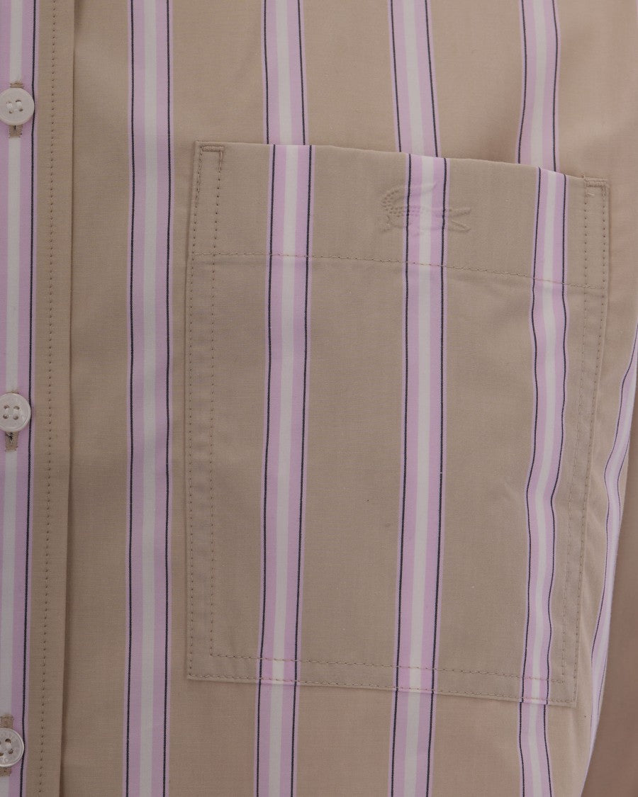 Lacoste Oversized Cotton Poplin Shirt With Striped Design And Embroidered Detail