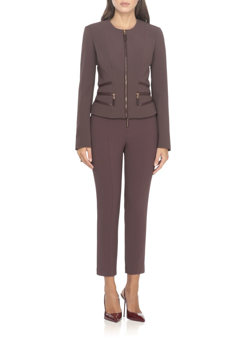 Elisabetta Franchi Bordeaux Tailored Jacket With Zip Details